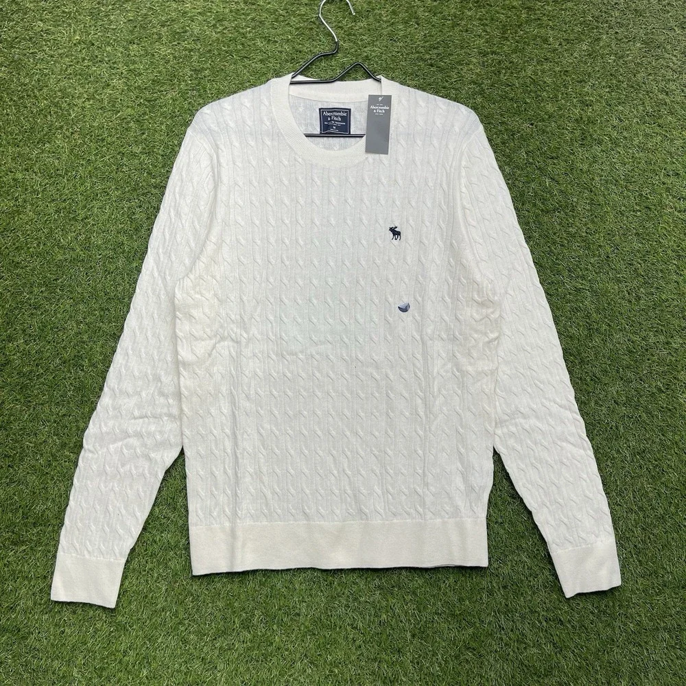 Abercrombie & Fitch Merino Wool Sweater Mens Medium Icon Cable Knit Dress Preppy